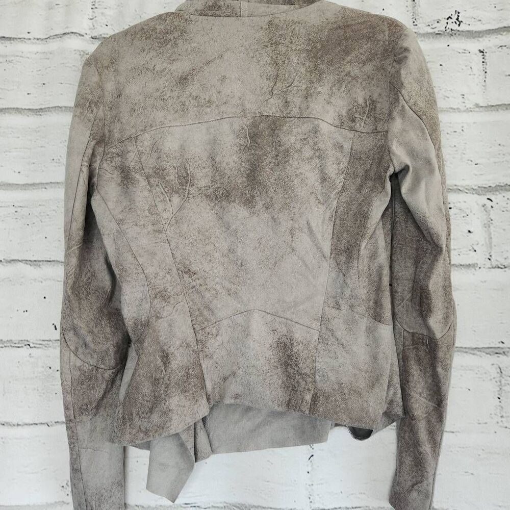 BNCI by Blanc Noir Womens Gray Asymmetrical Zipper Suede Moto Jacket Size Medium - Picture 9 of 13